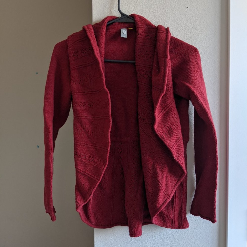Red Women's Cardigan Sweater with Sewn Details